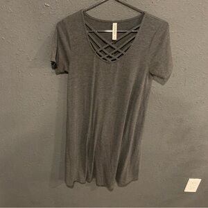 Zenana Outfitters Charcoal Short Sleeve Dress with Crisscross Neckline